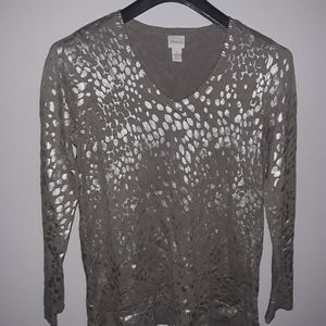 Chico's metallic cheetah print v-neck sweater